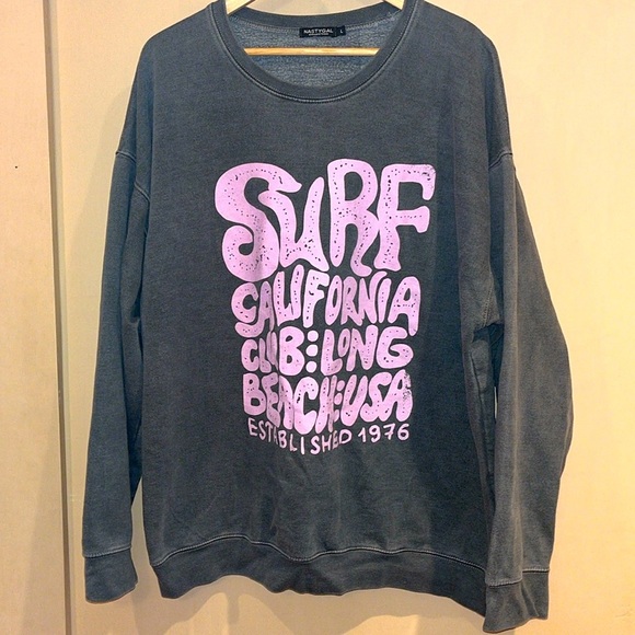 NastyGal grey oversized distressed finish sweatshirt w/ pink wording size large - Picture 1 of 6